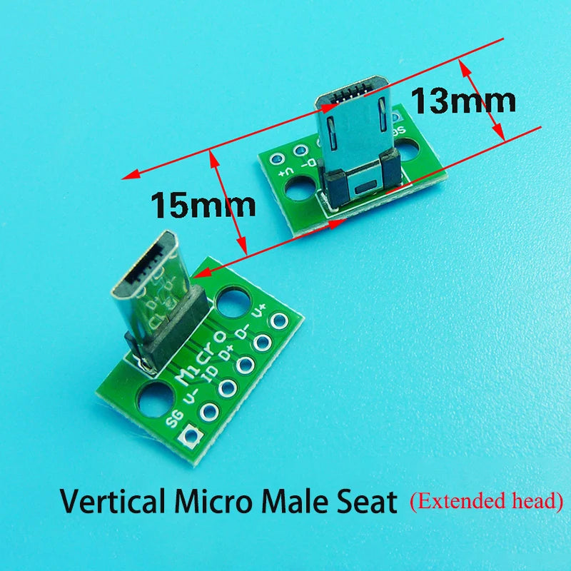USB 2.0 Micro Male Interface Vertical Male Connector PCB Converter Adapter Board 180 Degree Vertical 5PCS Squareness