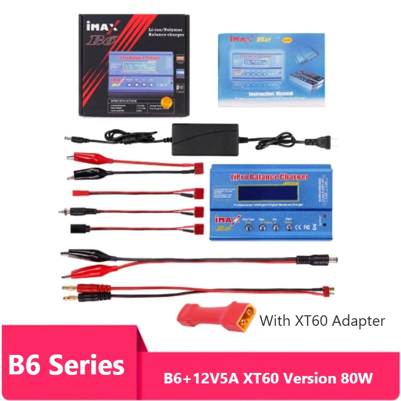 Digital Imax B6 80W Lipo Battery Balance Charger with T /XT60 /Tamiya /Mini Tamiya for 2S 3S 4S 5S 6S RC Lipo Car Boat Toy