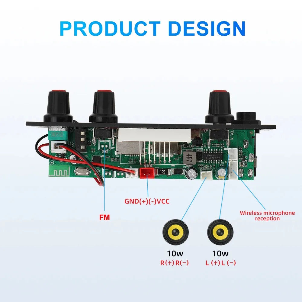 2*10W Bluetooth 5.0 MP3 Decoder Board 20W Amplifier Audio Player 5V DIY MP3 Player Car FM Radio Module TF USB Mic Record