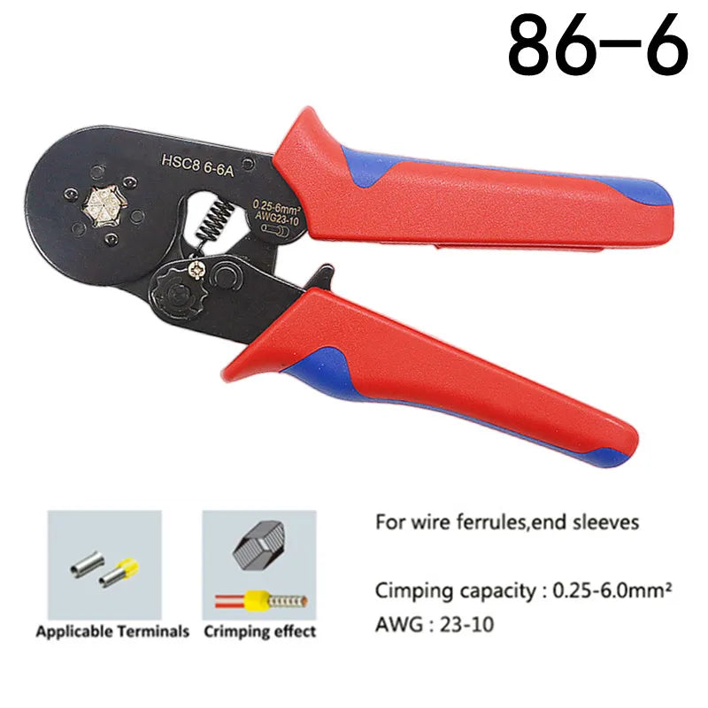 VE Tubular Crimp Terminals,Cable Electrical Connector,Insulated Wire Connectors,Tube Type Terminal Crimping Pliers HSC86-4