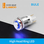 LANBOO 12E 7A High Current 4 Pin Switch Waterproof IP65 Latching or Momentary Micro Metal Push Button Switch with LED 24V220V