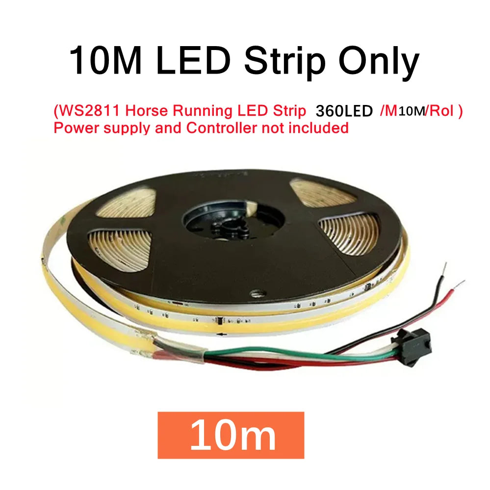 DC24V WS2811 COB LED Light Strip Kit 5M 10M 360LEDs/m Addressable Running Water Flowing Lamp With Wireless Controller Power Kit