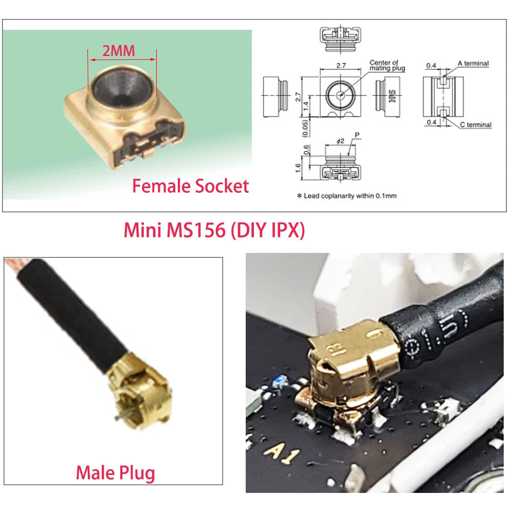 1PCS RP-SMA / SMA Female to 1x Mini MS156 Male +1x MHF4 Female RG178 RF1.13 Cable Antenna Extension Jumper Pigtail BEVOTOP