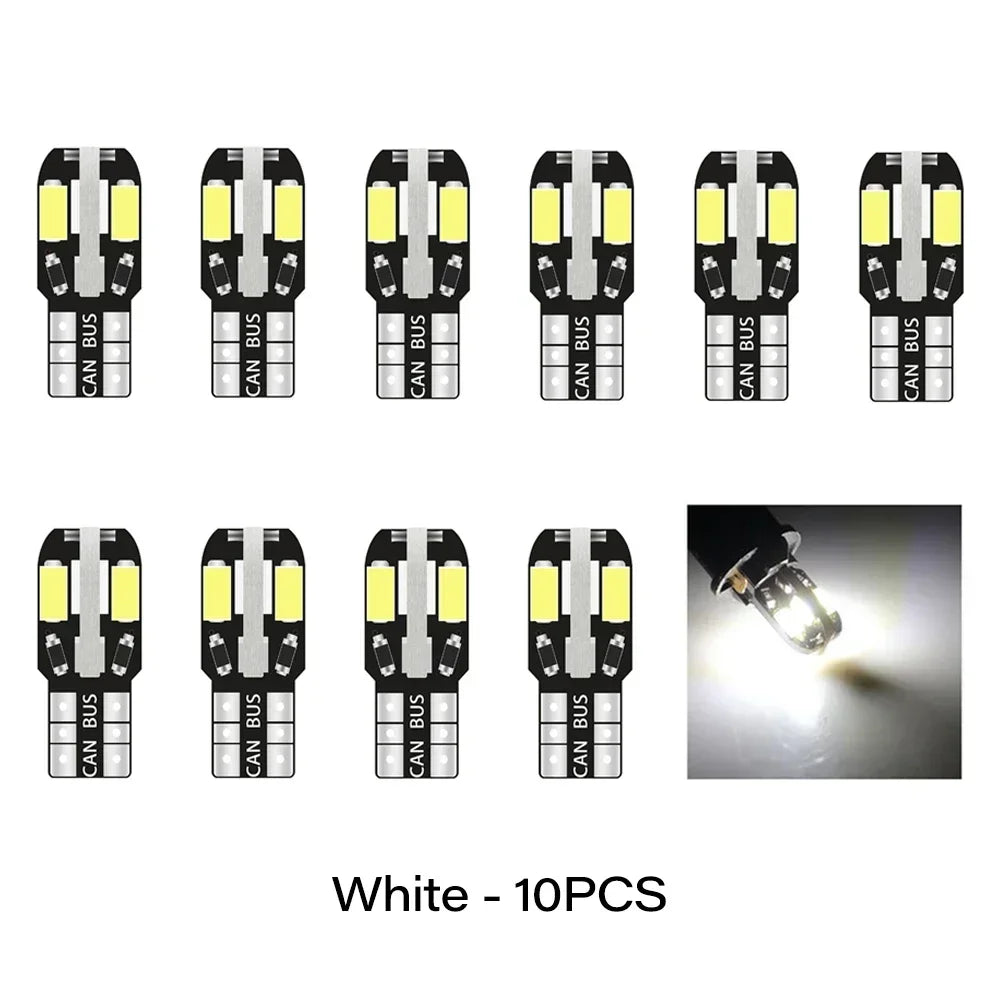 10PCS W5W T10 LED Bulbs Canbus 5730 8SMD 12V 6000K for Car Turn Signal Reading Brake Trunk Hood Width Clearance Lights