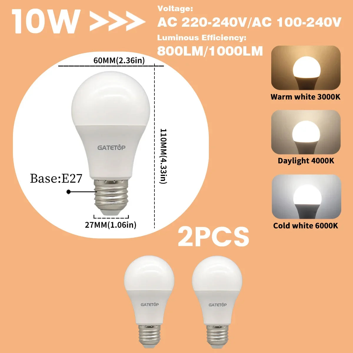 1-10Pack E27 10W LED Bulb Are Equivalent to 100W Incandescent Lamps  110V 220V Ultra-Bright 3000K 6000K For Living Room Use
