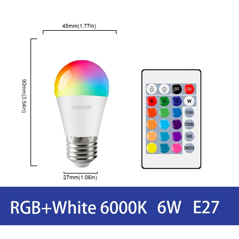 1-10PCS LED Intelligent RGBW Bulb GU10 E27 E14 24 Key Infrared Remote Control AC110V 230V 6W 10W Color Plus White Light Dimming