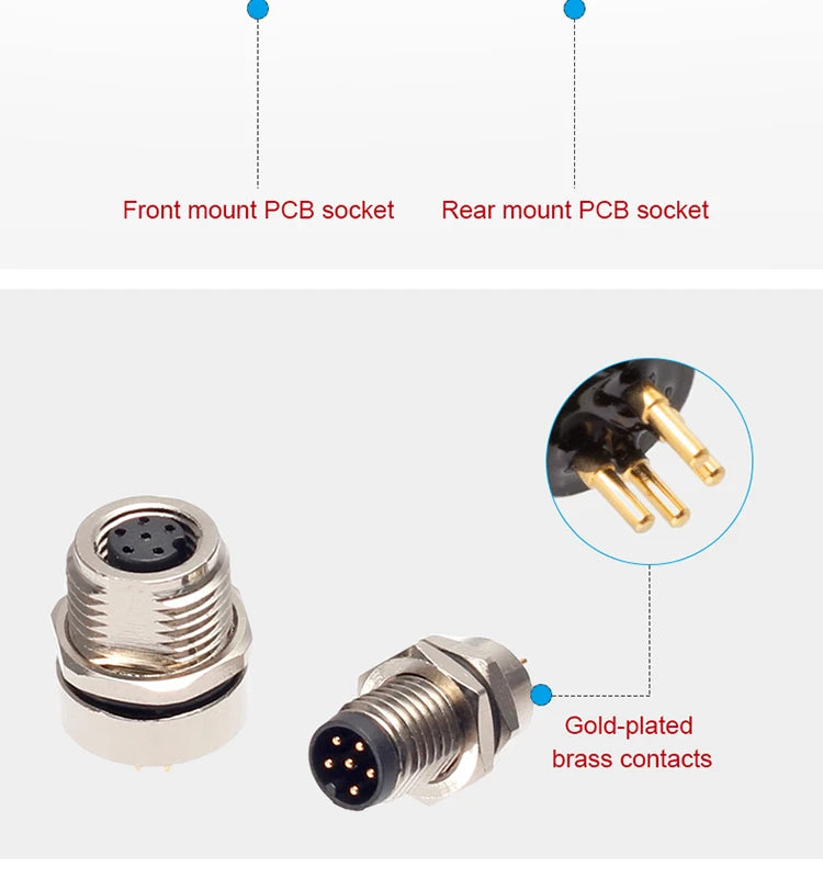 CAZN M8 Welding Panel Connector Male Female Back Mount Socket SMD 3 4 5 6 8 Core Angle Pin Male and Female Socket