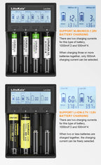 LiitoKala Lii-CH4 Smart Charger for 18650/21700/26650/AA/AAA/Ni-MH/Li-ion,1.2V/1.5V 4-Slot Fast Charge, USB-C, Auto Detect