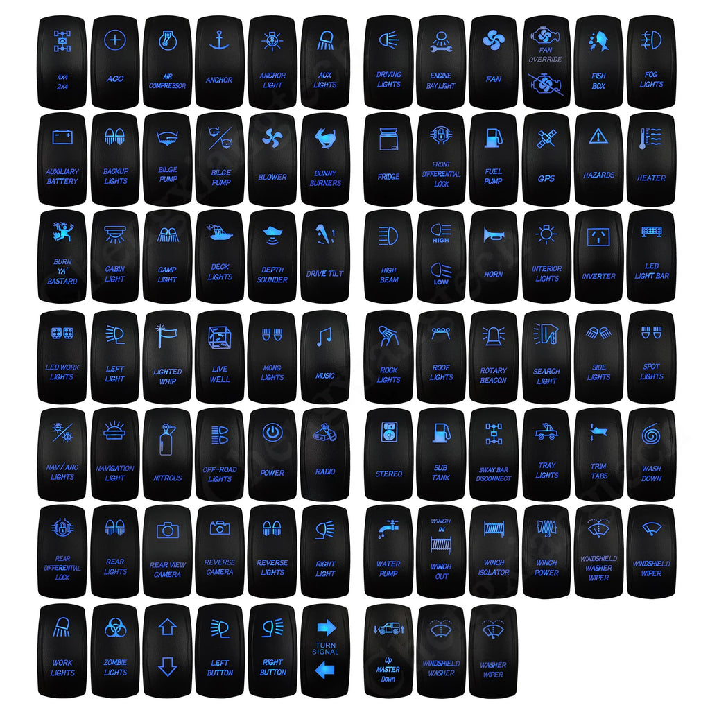 12V 20A Blue Led Car Boat Laser Rocker Switch ON OFF, (ON) OFF, ON OFF ON, (ON) OFF ON, (ON) OFF (ON) Waterproof