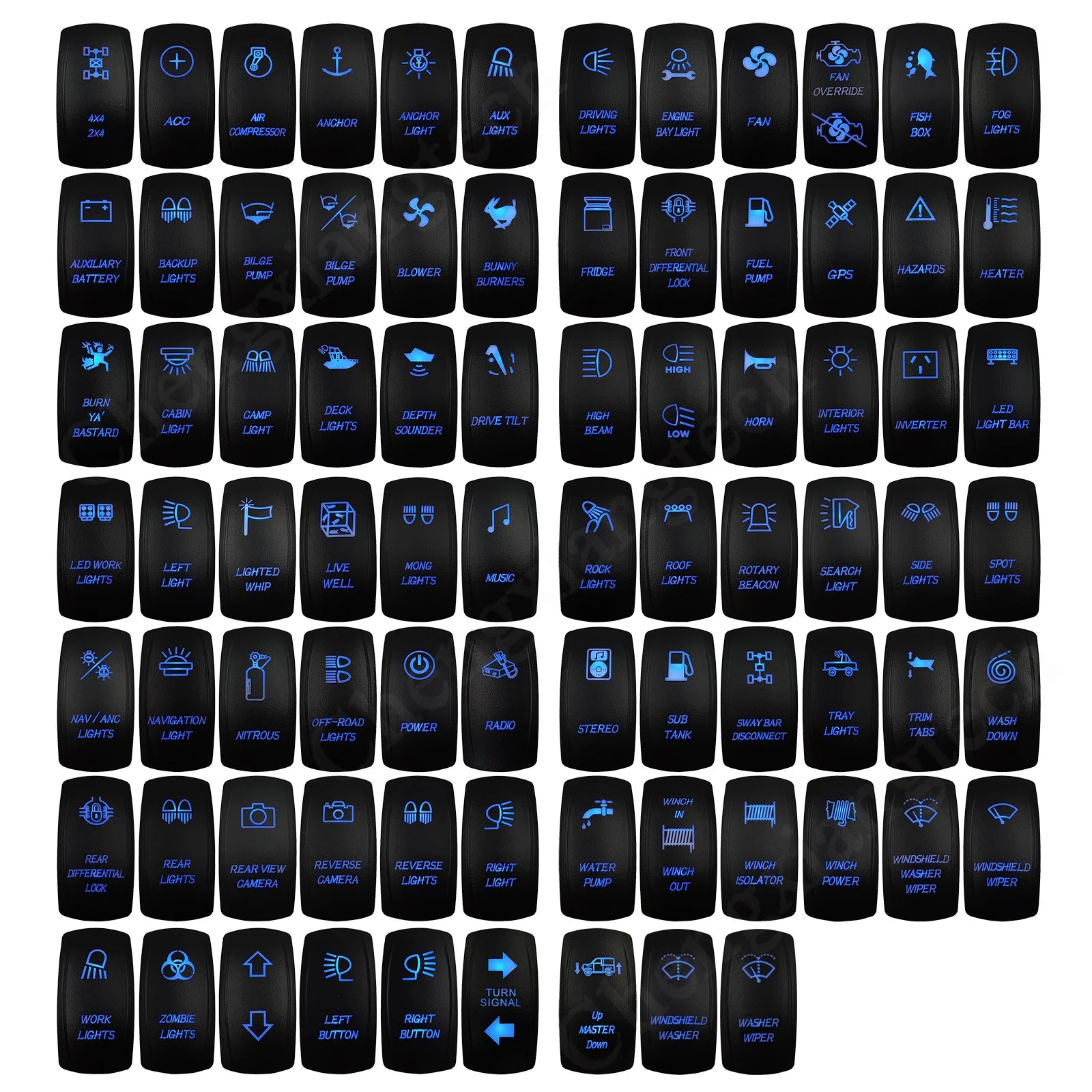 12V 20A Blue Led Car Boat Laser Rocker Switch ON OFF, (ON) OFF, ON OFF ON, (ON) OFF ON, (ON) OFF (ON) Waterproof