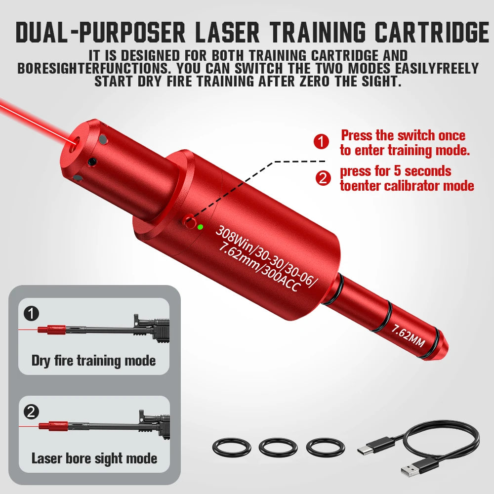 Tactical Dual-purpose Magnetic Suction 22LR 9mm 7.62x39 12GA Laser Training Bullet Red Dot Bore Sight Laser Dry Fire Snap Caps