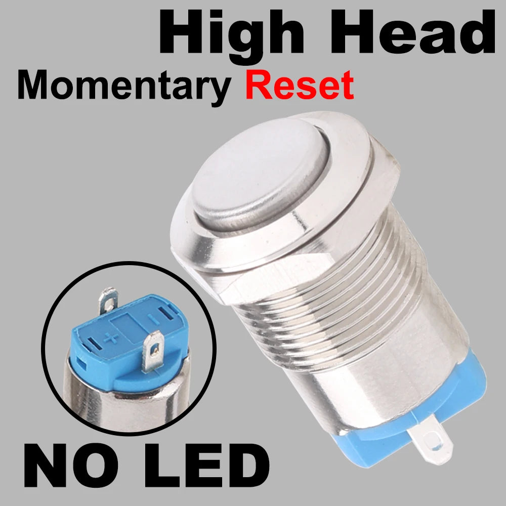 12mm metal push button waterproof nickel plated brass button switch Latching/self-locking/fix high/flat head on-off NO LED