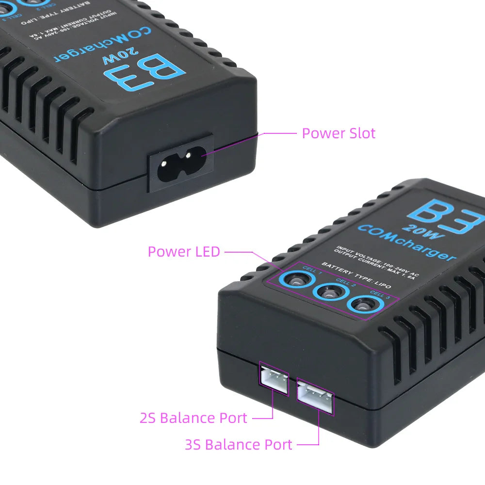 ComCharger Imax B3 20W 1.6A Compact Portable Battery Balance Charger For 7.4V 11.1V RC LiPo Battery EU US