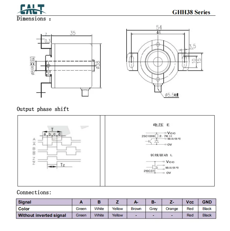 CALT GHH38 Hollow Shaft Encoder Through Hole Incremental Rotary Pulse Encoder 400PPR 600PPR 1000PPR 1024PPR 2500PPR