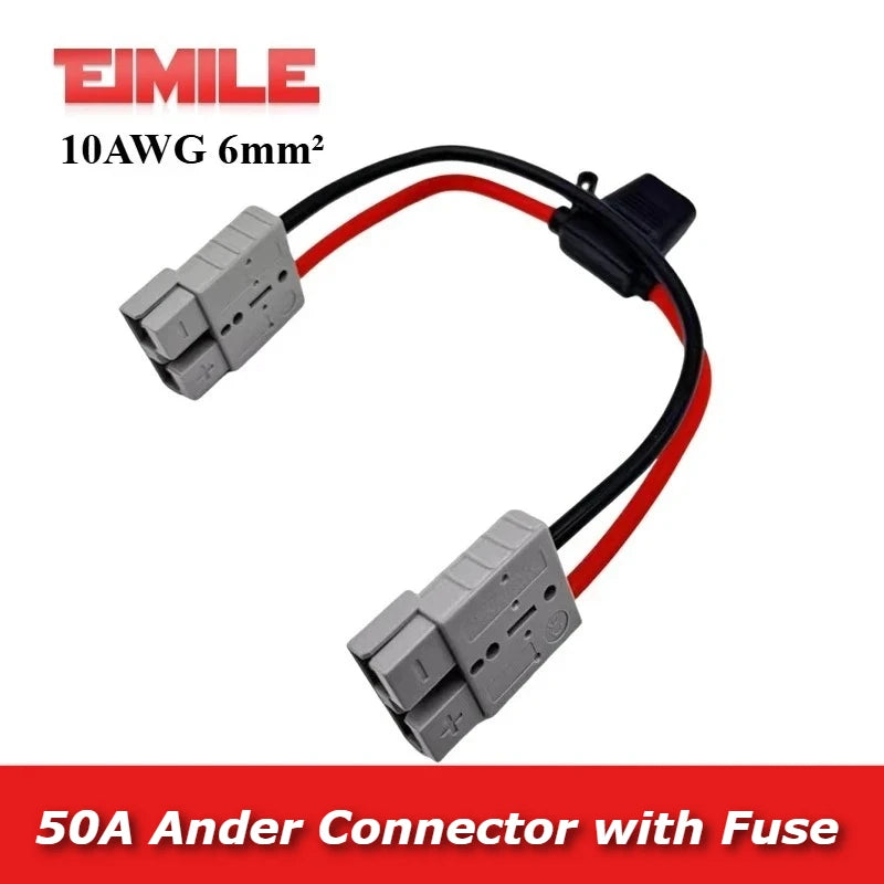 50A Gray Plug Connector Terminal 6mm 10AWG Solar Panel Extension Cable Silicone with Fuse for Car Battery Solar Panel Connect