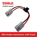 50A Gray Plug Connector Terminal 6mm 10AWG Solar Panel Extension Cable Silicone with Fuse for Car Battery Solar Panel Connect
