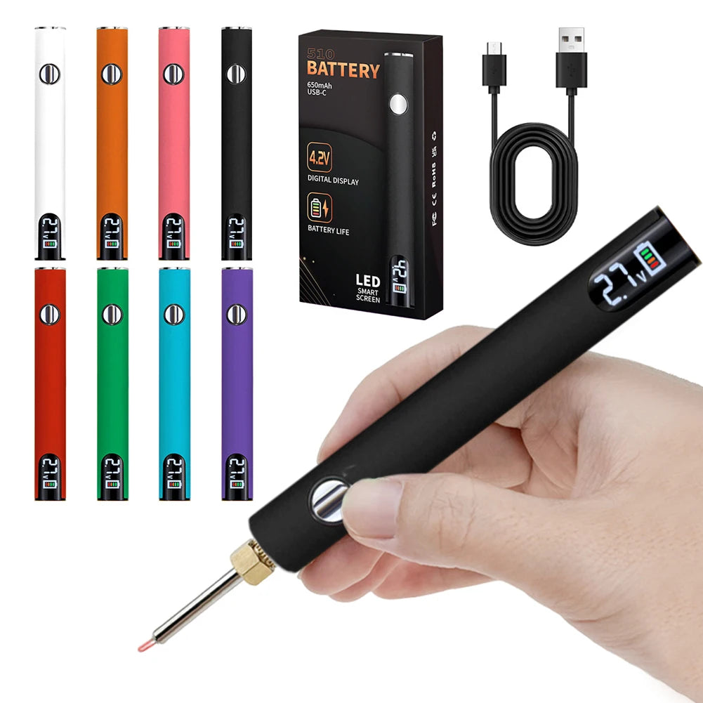 510 Thread Battery Cart Pen Adjustable Voltage Portable Electric Soldering Iron Smart Power Tool with USB Charger Cable