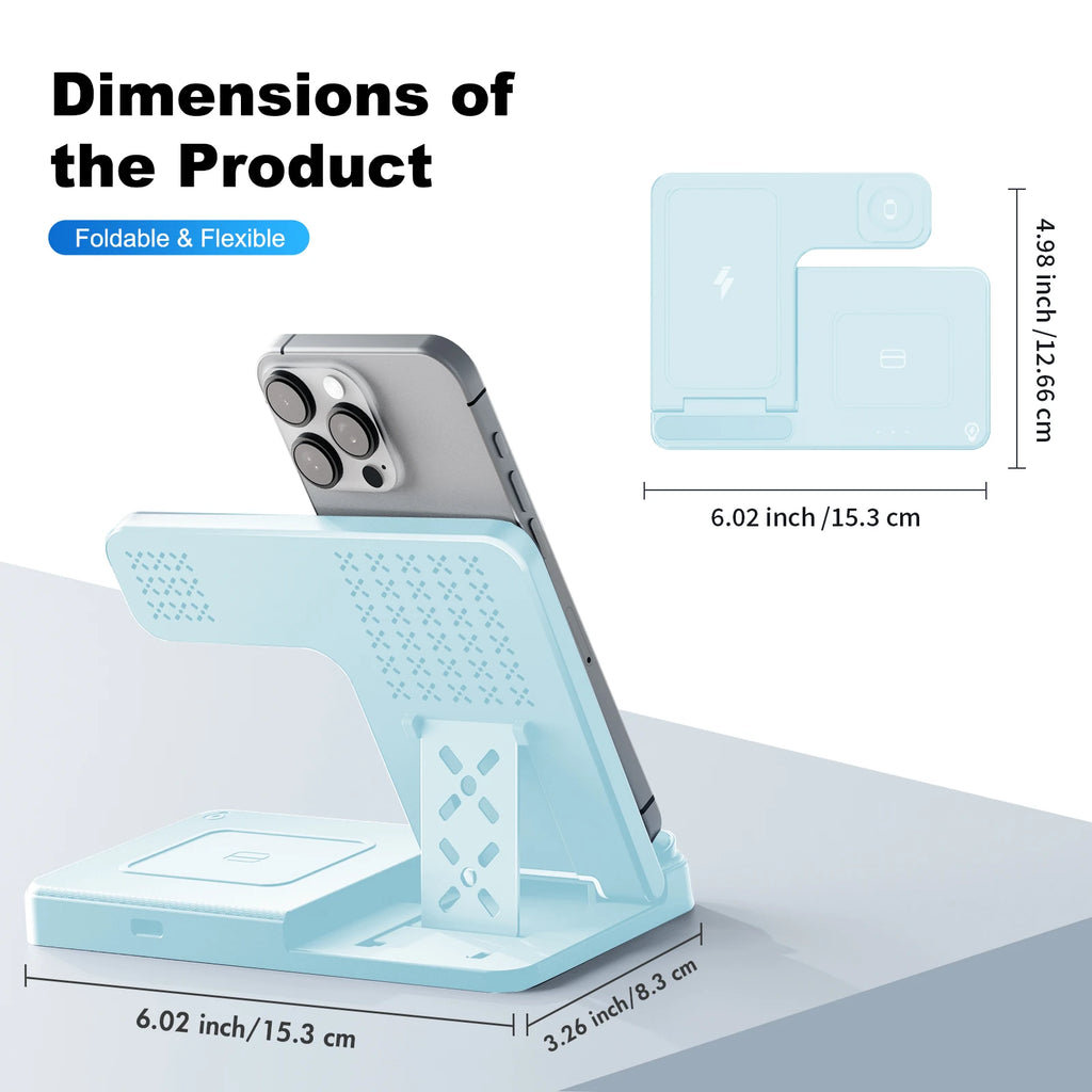 15W Magnetic Wireless Charger 3 In 1 Fast Charging Station Travel Foldable for Magsafe iPhone 1716/15/14 Apple Watch AirPods Pro