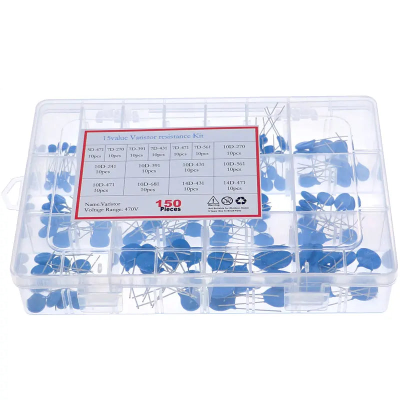 150pcs 15values Varistor Resistor Assorted kit 5D471K 7D471K 7D-391 7D431K 10D471K 10D431K 10D391K 14D471K 14D431K 10D241K