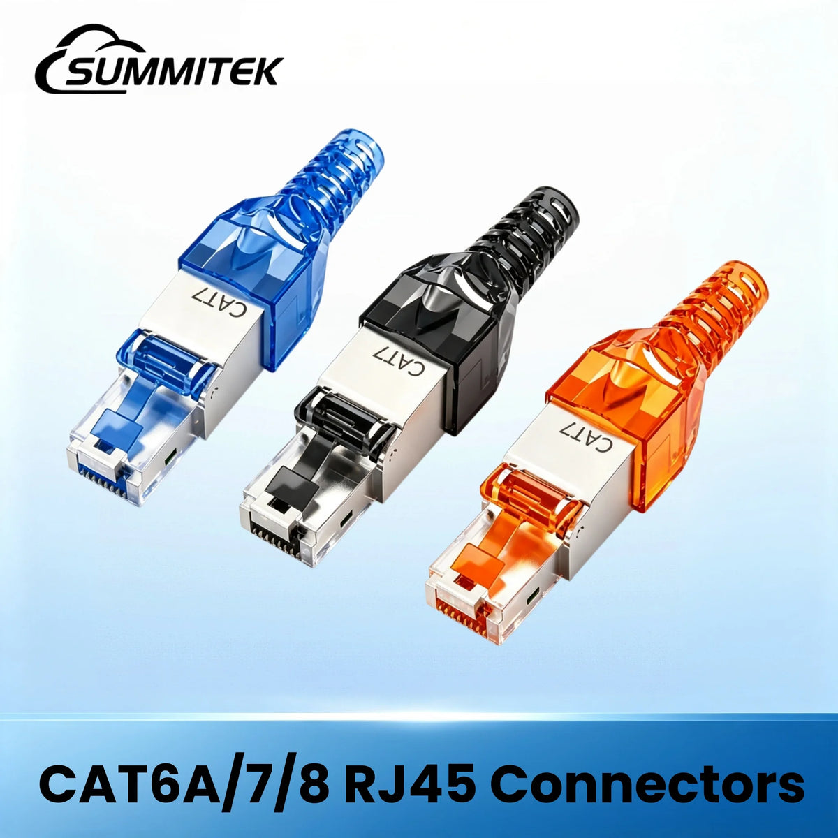 SUMMITEK CAT8 Cat7 CAT6A Tool-Free Connector RJ45 Termination Plug SFTP Zinc Alloy Shielded for Ethernet Cables POE