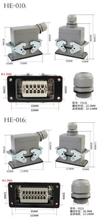 Rectangular Heavy Duty Connectors HDC HE 4 6 8 10 16 20 24 32 48 Core Pin 16A Waterproof Aviation Plug Top Side Line Connector