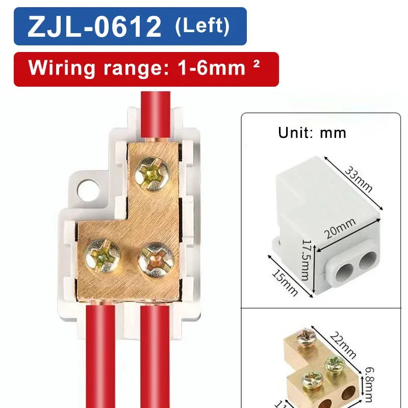 T‑Type Wire Connector ZK Terminal Splitter I-type Brass Clamp Electrical Wire Junction Box for Household Lighting Socket Wiring