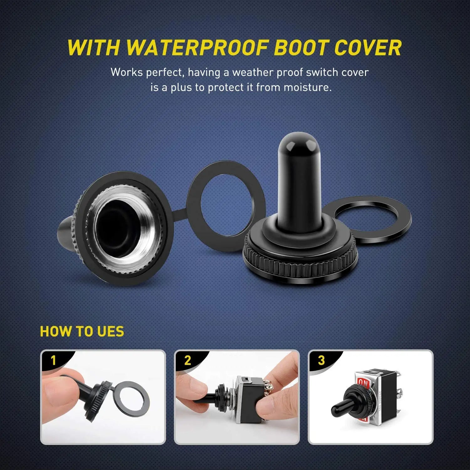 5pcs Latching Heavy Duty Rocker Toggle Switch 20A 125V AC DPDT 3 Positions 6 Pins ON/Off/ON Switch with Waterproof Boot Cap