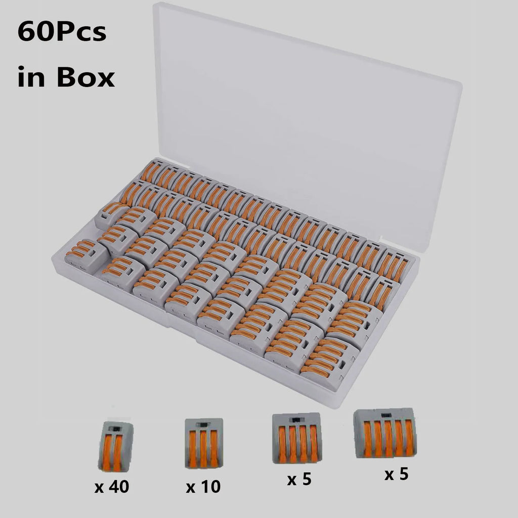 50/55/60Pcs Quick Lever Wire Connectors,Fast Wiring Push in Lever Connectors Electrical Wiring Terminal Block with Storage Box
