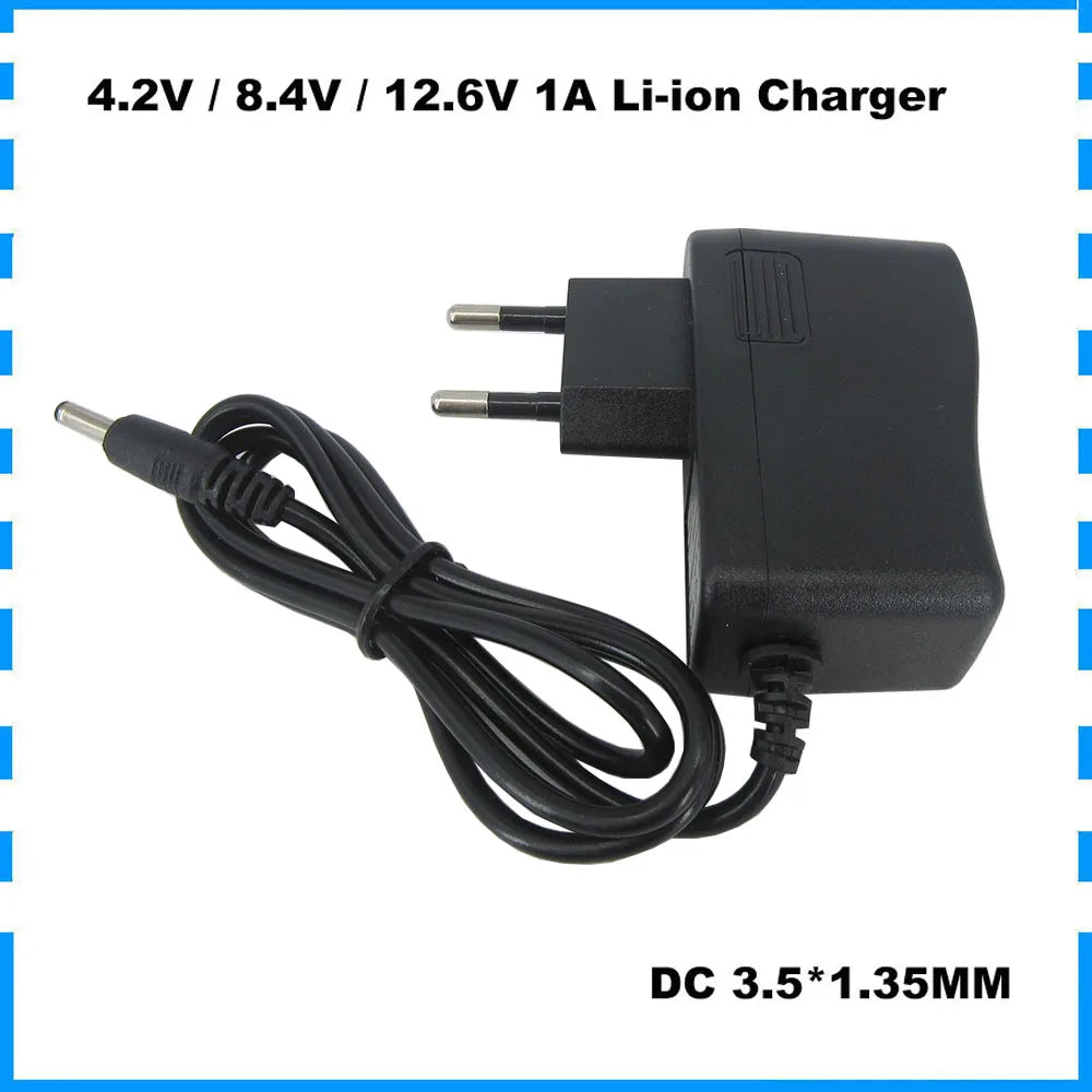 8.4V 12.6V 1A 1000MA Li-ion Charger 2S 3S 7.2V 7.4V 10.8V 11.1V 12V Lipo Lithium 18650 Flashlight Wall Charger DC 3.5*1.35MM
