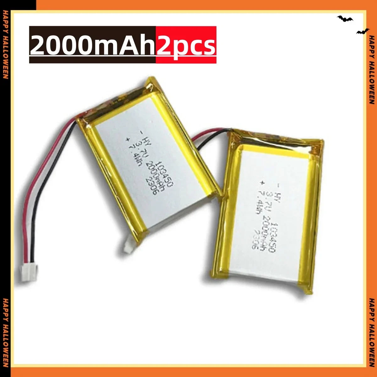 2.0-4.0AH 103450 Polymer Lithium Rechargeable Battery JST PH 2.0mm 2pin Plug for Camera GPS Navigator MP5 Bluetooth Headset