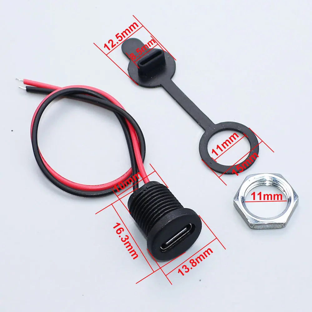 JCD 2/4/5Pin Type C Connector With Line Nut Locking Plate PH 2.0 Waterproof Cap High Current Fast Charging Jack USB C Port