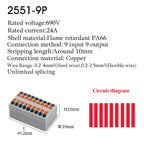 Wire Connectors Push-in Electrical Cable Terminal Block Multiple In Multiple Out Spliceable Mount On Din Rail With Fixing Hole