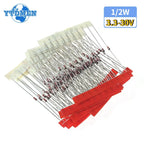 140pcs 1/2W Zener Diode Kit 0.5W DO-35 3.3V-30V 14Values Each 10pcs DIY Sample Assortment Set