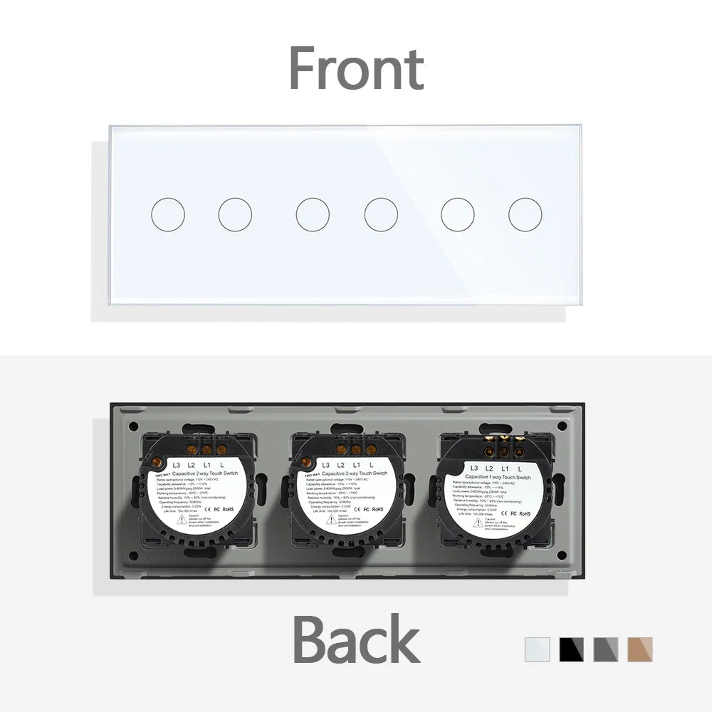 TAWOIA EU Triple 1/2/3/4 Gang 1/2 Way Wall Touch Light Switch 228mm Waterproof Backlight Sensor On/Off Switches