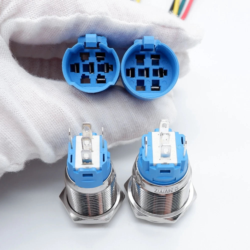 10PCS 16mm 19mm Metal Power Switch Button Flat Round LED Lamp Light Waterproof Latching /Self-reset Button Car Start Switch 12V
