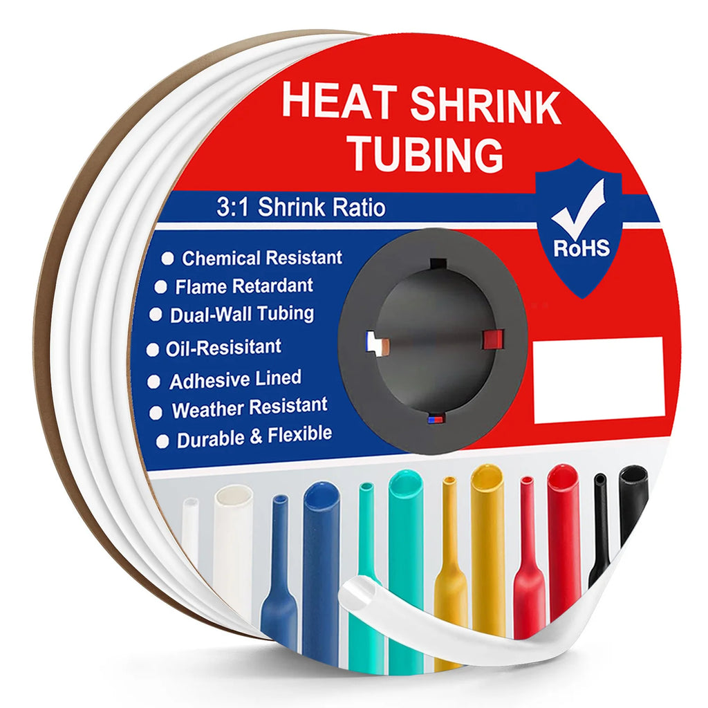 A Roll White Heat Shrink Tubing 3:1 Ratio Shrink Tube Industrial, Φ1.6mm-30mm Dual Wall Adhesive Lined Wire Shrink Wrap Tube