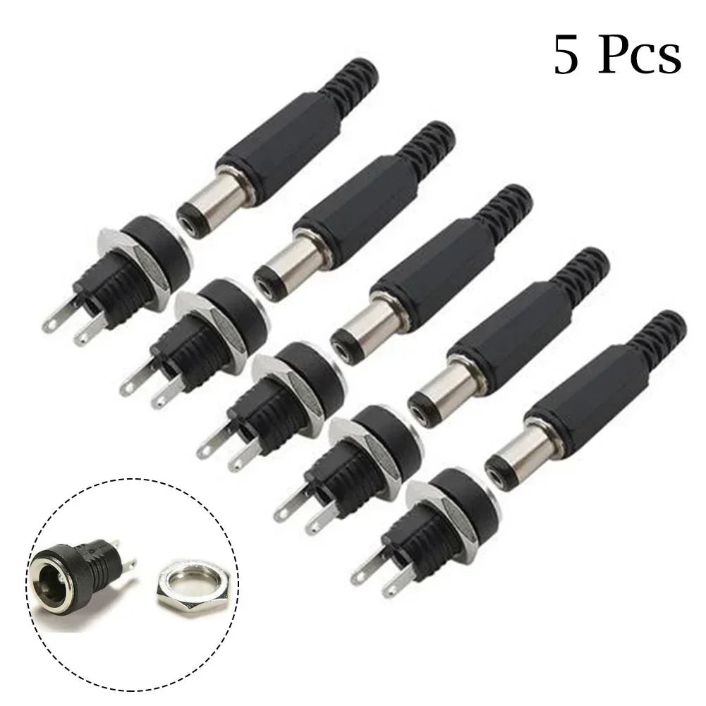 5 Pairs DC 12V Male Jack Plug Female Socket Panel Mount Power Connectors Terminals Blocks Electrical Equipment Supplies