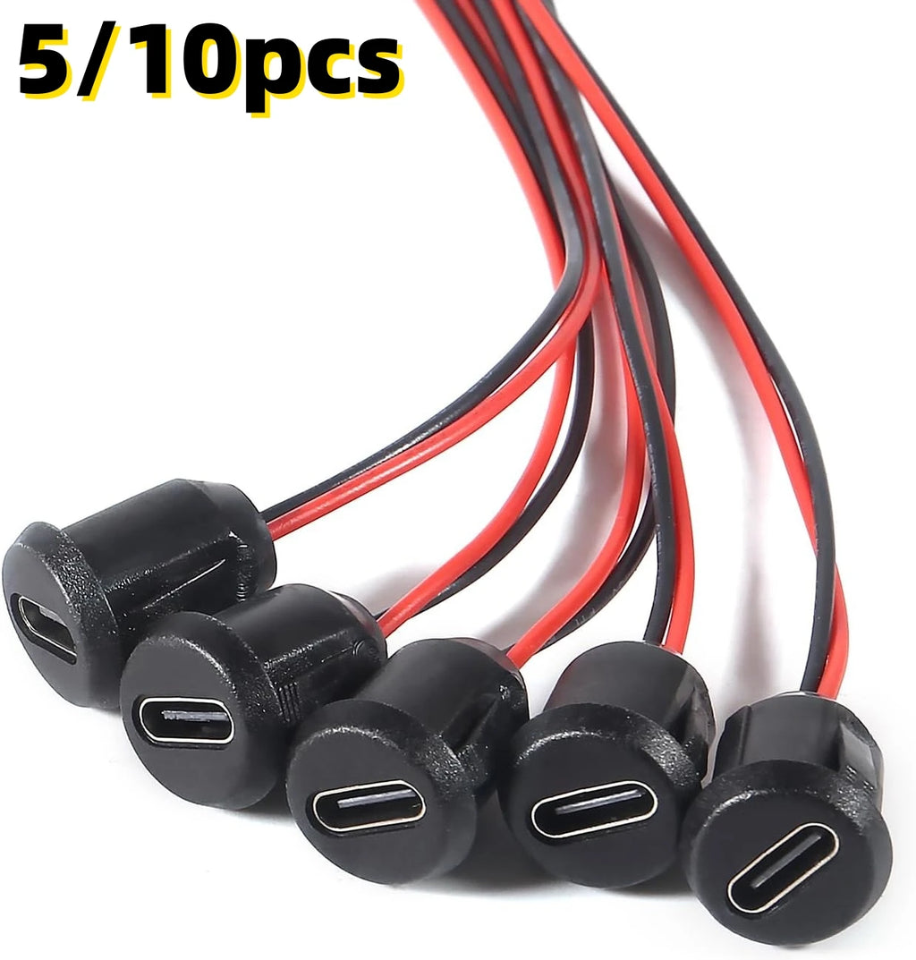 5/10PCS Type-C Female Chassis 2 Pin Type-C Female Socket Connector Waterproof Jack Female Charging Port 3A USB-C Charger Plug