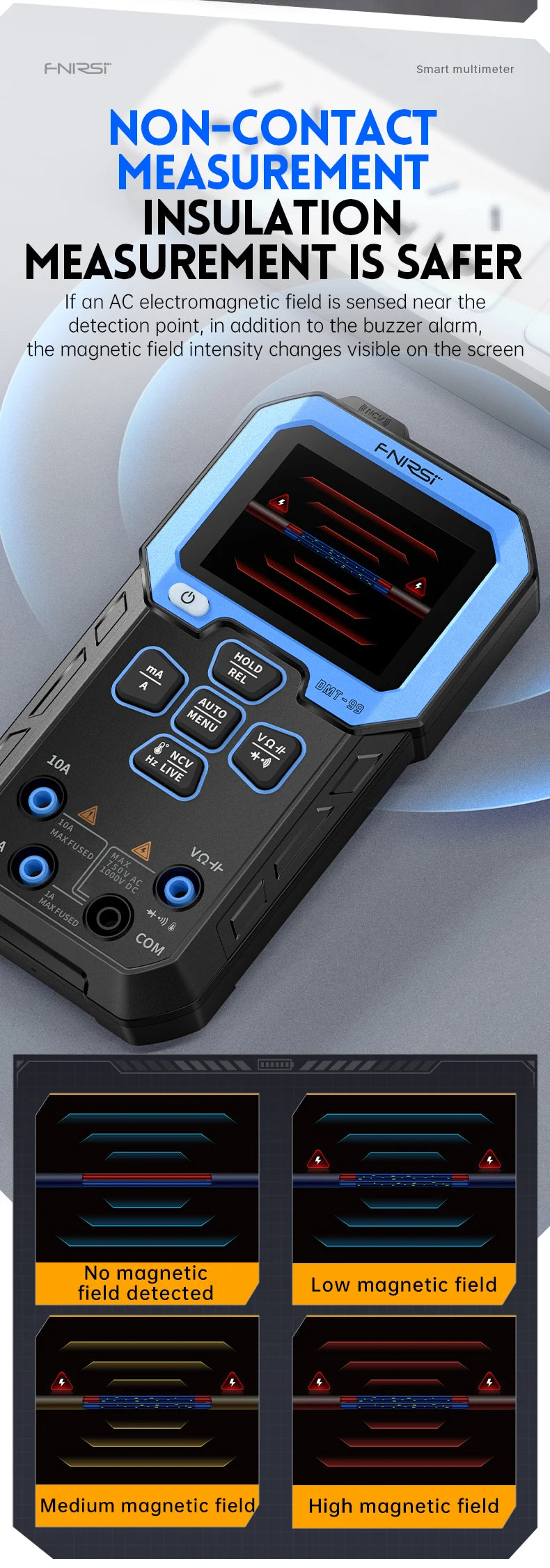 Smart Digital Multimeter FNIRSI DMT‑99 10000 Counts True RMS NCV Capacitance Temperature Current Voltage Multifunctional Tester