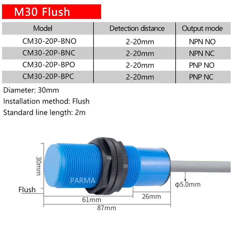 M30 capacitive proximity switch, metal and non-metal induction switch, glass liquid level detection, water switch sensor