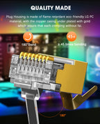 ZoeRax CAT8 CAT7 CAT6A Connector, Non-Pass Through RJ45 Connectors, 3-Prong 50μ Gold Plated with Strain Relief Boots