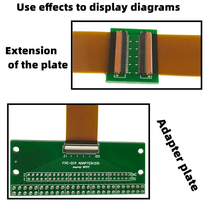 FPC FFC Flexible Flat Cable Extension Connection Board 0.3 MM PCB Pitch 25 31 39 45 51 PIN Connector FPC Adapter