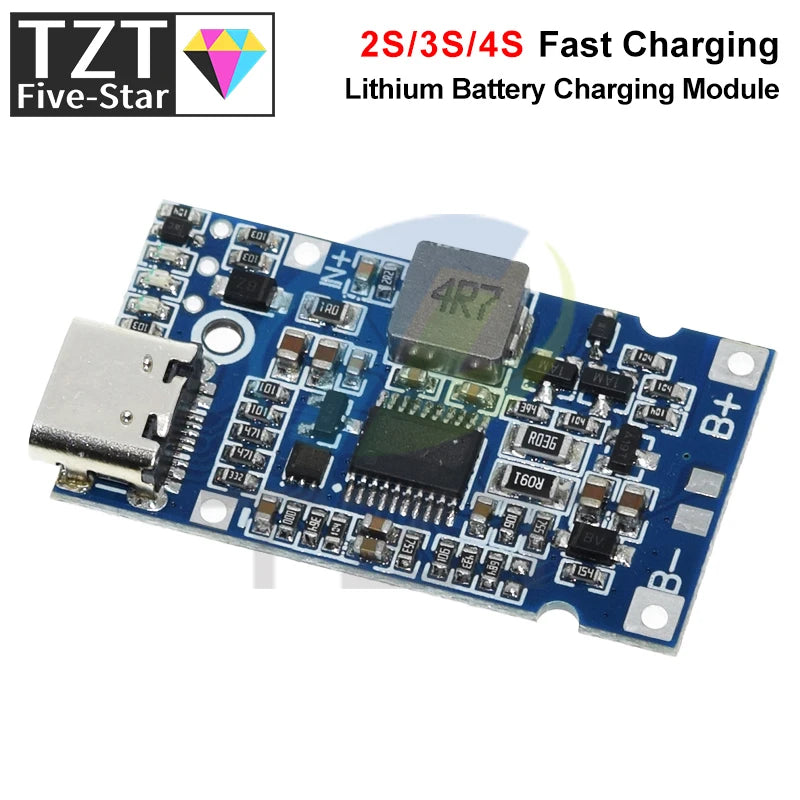 Type-C USB 2S 3S 4S BMS 4.5V-15V 18W 2A Lithium Battery Charging Module Support QC Fast Charge With Temperature Protection