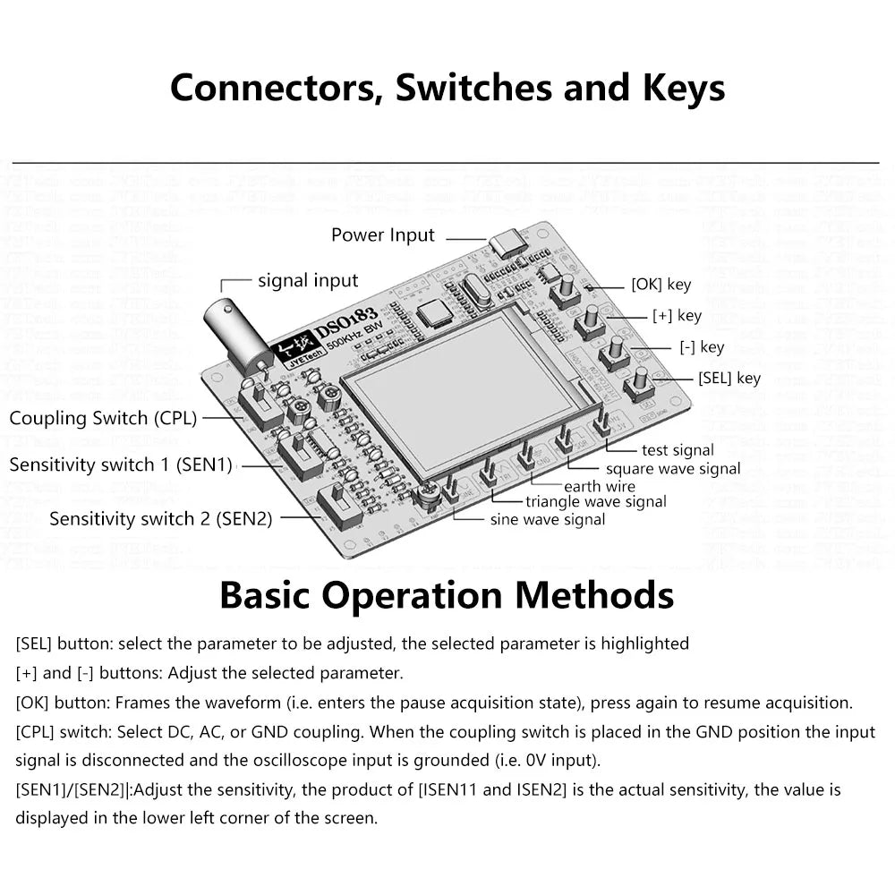 DSO183 Microcontroller Kit DIY Mini LCD Digital Oscilloscope Kit Electronic Welding Training Production Parts 0-500KHz Type C