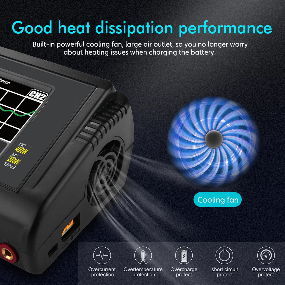 HTRC K6+ Lipo Battery Charger DC 400W AC 200W 12Ax2 RC Charger Balance Discharger For LiHV LiFe Li-lon NiCd NiMh Pb LiPo Batteri