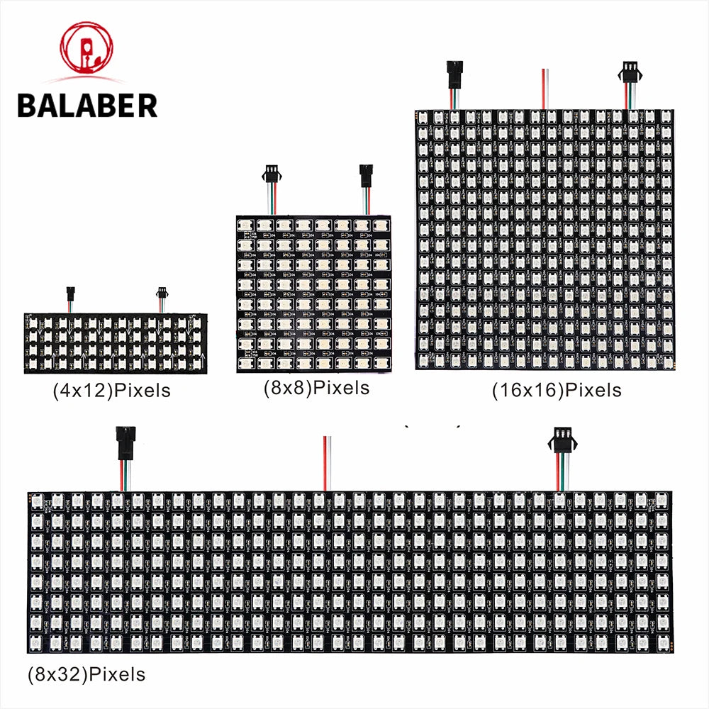 WS2812B RGB 4x12, 8x8, 16x16, 8x32 Pixel Display Screen. WS2812B, Individually Addressable, Digital Flexible Programmable, 5V.