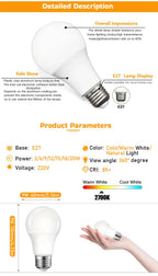 24pcs LED Bulb Lamps E27 AC220V Light Bulb Real Power 20W 18W 15W 12W 9W 6W 3W Lampada Living Room Home LED Bombilla