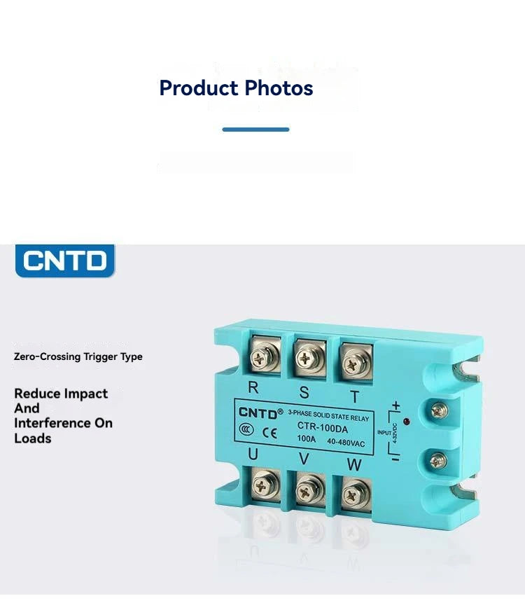 CNTD 3‑Phase Solid State Relay CTRE‑DA Series DC Control AC 10‑120A Industrial SSR Module 4‑32VDC Input 40‑480VAC Output