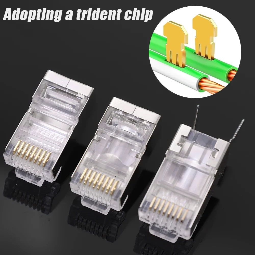 RJ45 Cat7 Cat6 Cat5 Pass Through Connectors Network Cable Modular Plug 8P8C Gold-Plated Connector End for FTP/STP Solid Wire