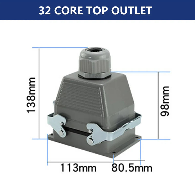 Rectangular Heavy Duty Connectors HDC HE 4 6 8 10 16 20 24 32 48 Core Pin 16A Waterproof Aviation Plug Top Side Line Connector